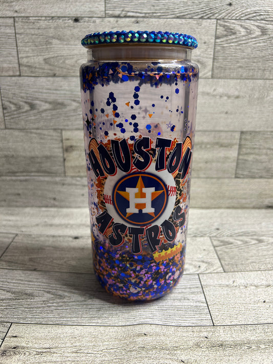 Personalized Glittered Houston Astros Tumbler Blue Glitter 